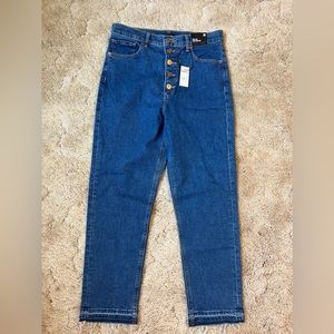 NWT Express Size 8 Button Fly Raw Hem Mom Jean